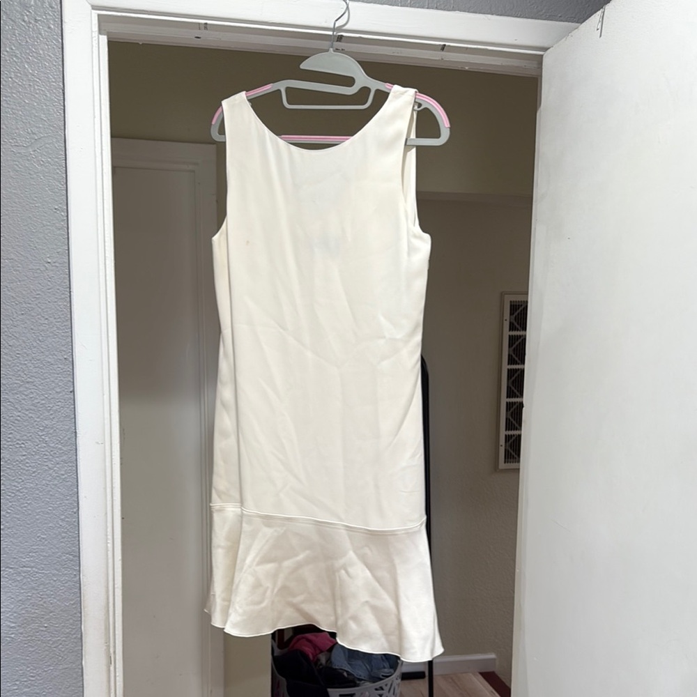 Theory Cream Sleeveless Sheath Mini Dress with Ruffled Hem